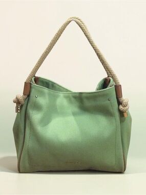 Michael Kors Mint Green Canvas Shoulder Bag with Rope Handle